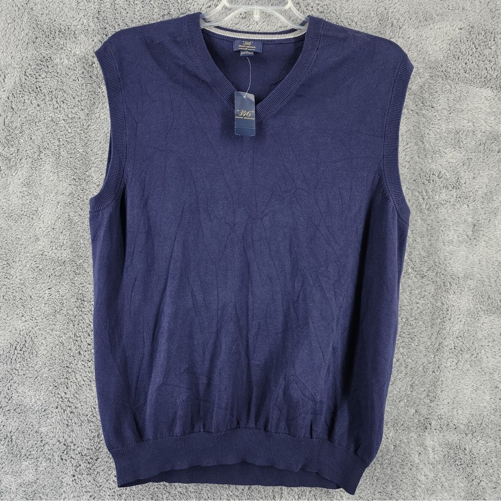 Brooks Brothers 346 Sweater Vest Mens XL‎ Blue Supima Cotton V-Neck Ribbed Trim